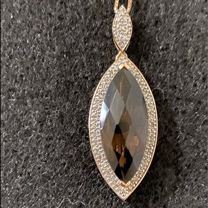 Smokey Topaz Pendant w/ Diamond Chips in Rose Gold